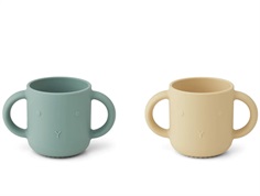 Liewood rabbit peppermint wheat yellow mix silicone cup with handle Gene (2-pack)